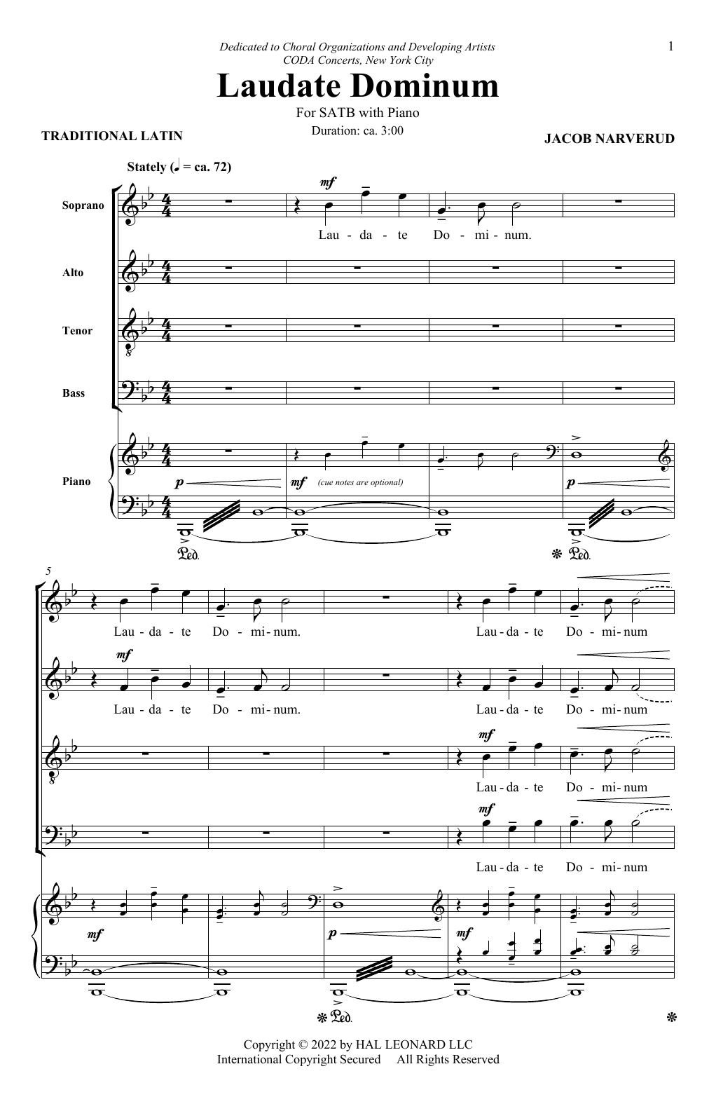 Jacob Narverud Laudate Dominum sheet music notes and chords. Download Printable PDF.