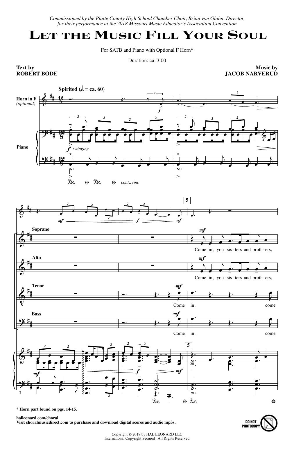 Learn to play Jacob Narverud Let The Music Fill Your Soul sheet music for TTBB Choir in minutes. Price: 3.9900$ Jacob Narverud Let The Music Fill Your Soul sheet music notes and chords arranged for TTBB Choir