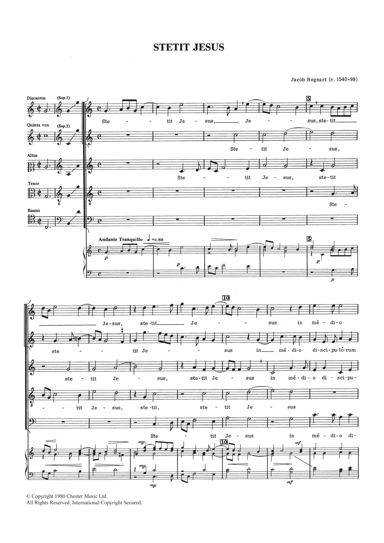 Jacob Regnart Stetit Jesus sheet music notes and chords. Download Printable PDF.