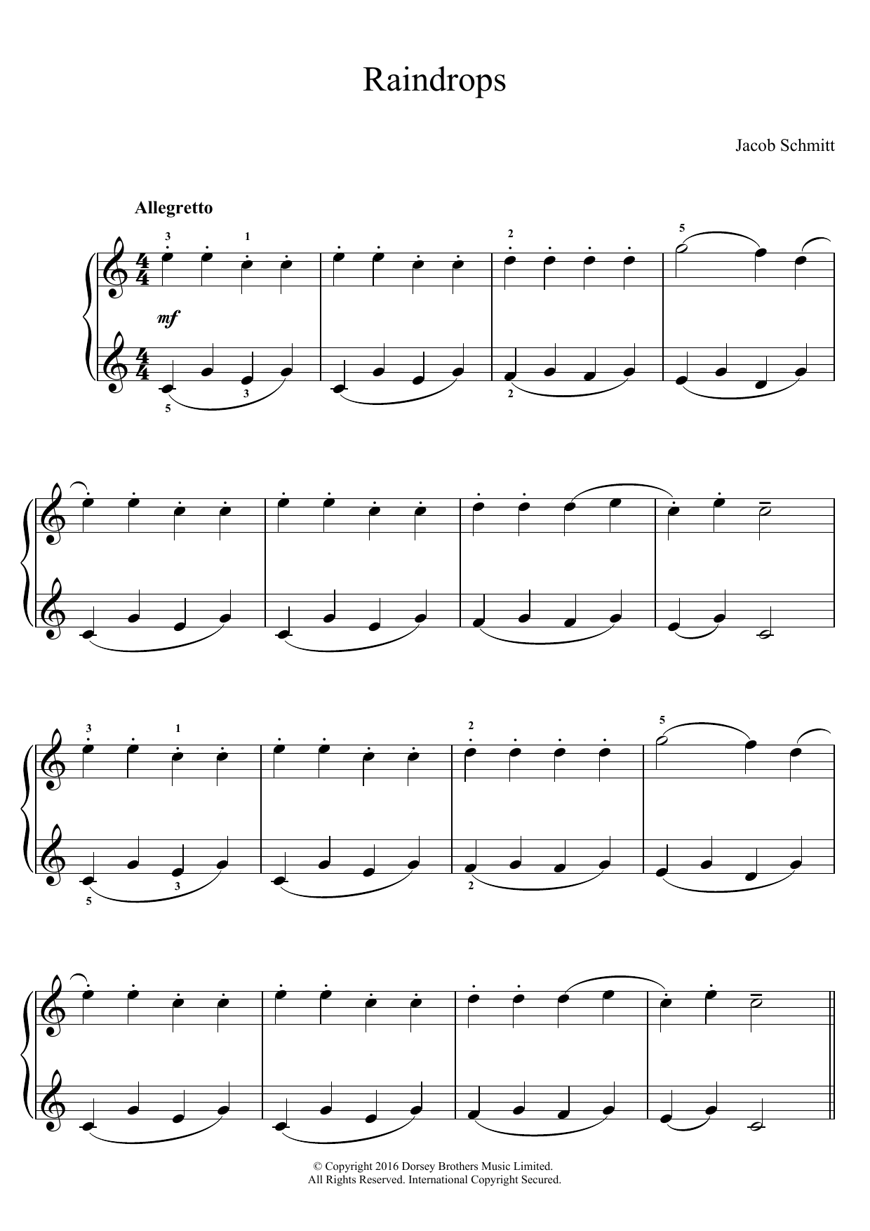 Jacob Schmitt Raindrops sheet music notes and chords. Download Printable PDF.