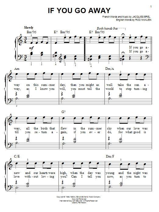 Jacques Brel If You Go Away sheet music notes and chords. Download Printable PDF.