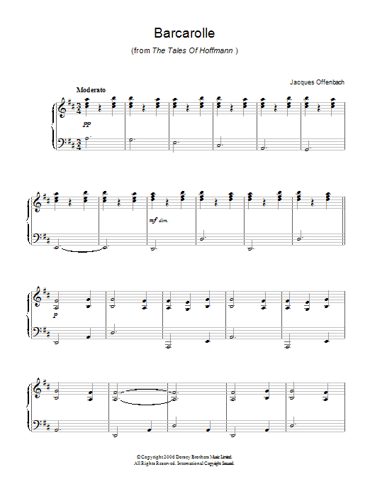 Jacques Offenbach Barcarolle (from The Tales Of Hoffmann) sheet music notes and chords. Download Printable PDF.