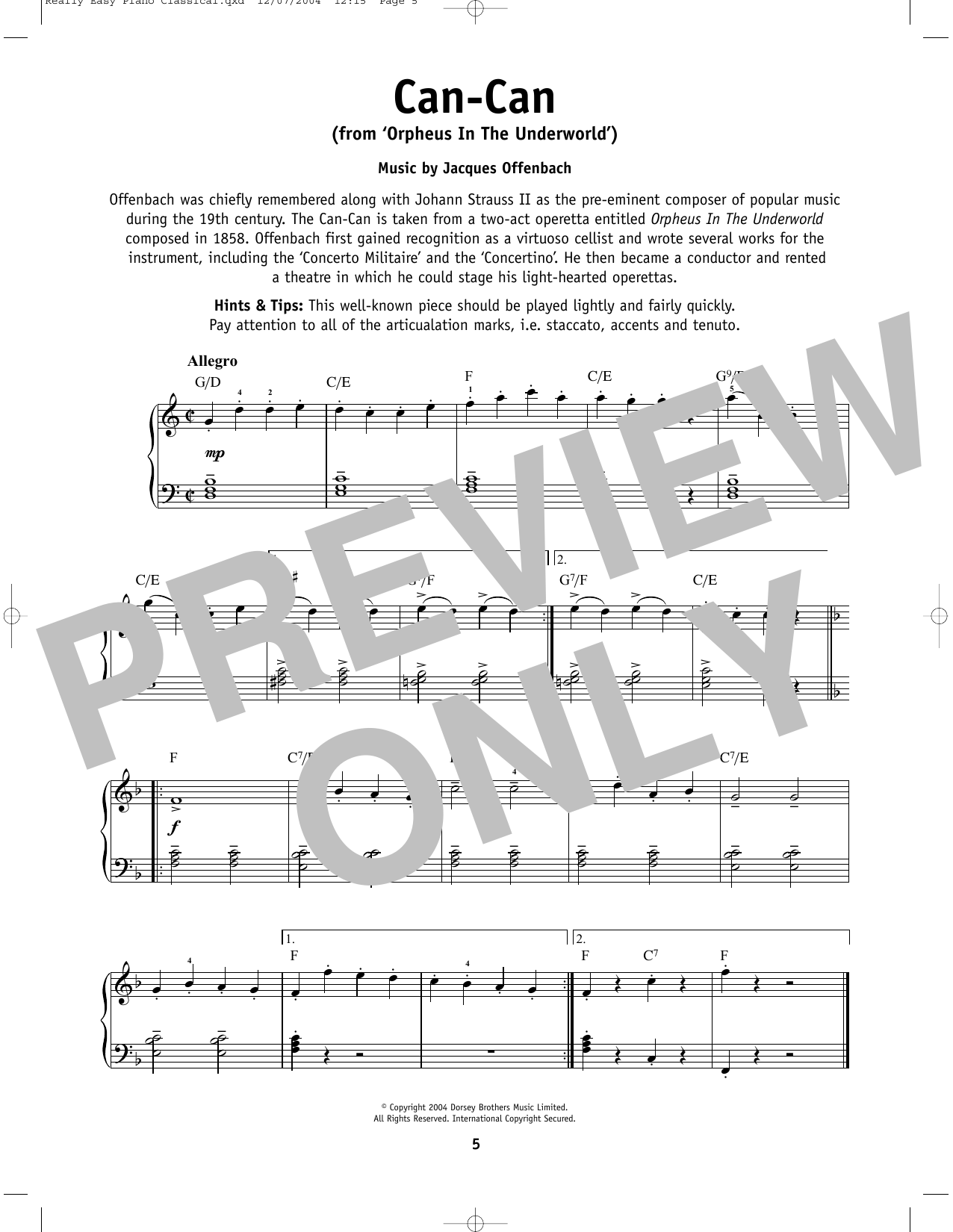 Jacques Offenbach Can Can sheet music notes and chords. Download Printable PDF.