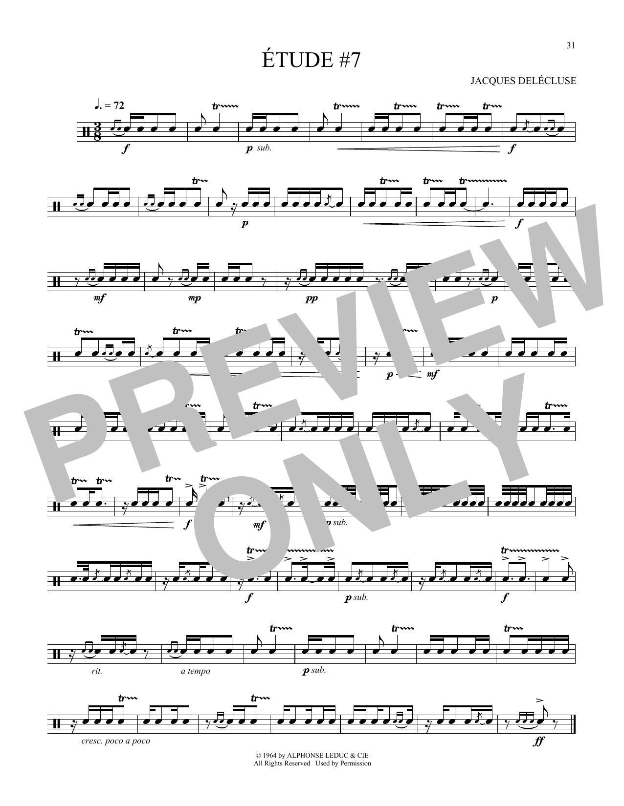 Jacques Delecluse Etude #7 sheet music notes and chords. Download Printable PDF.