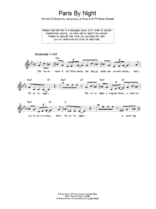 Learn to play Jacques La Rue Paris By Night sheet music for Lead Sheet / Fake Book in minutes. Price: 5.9900$ Jacques La Rue Paris By Night sheet music notes and chords arranged for Lead Sheet / Fake Book