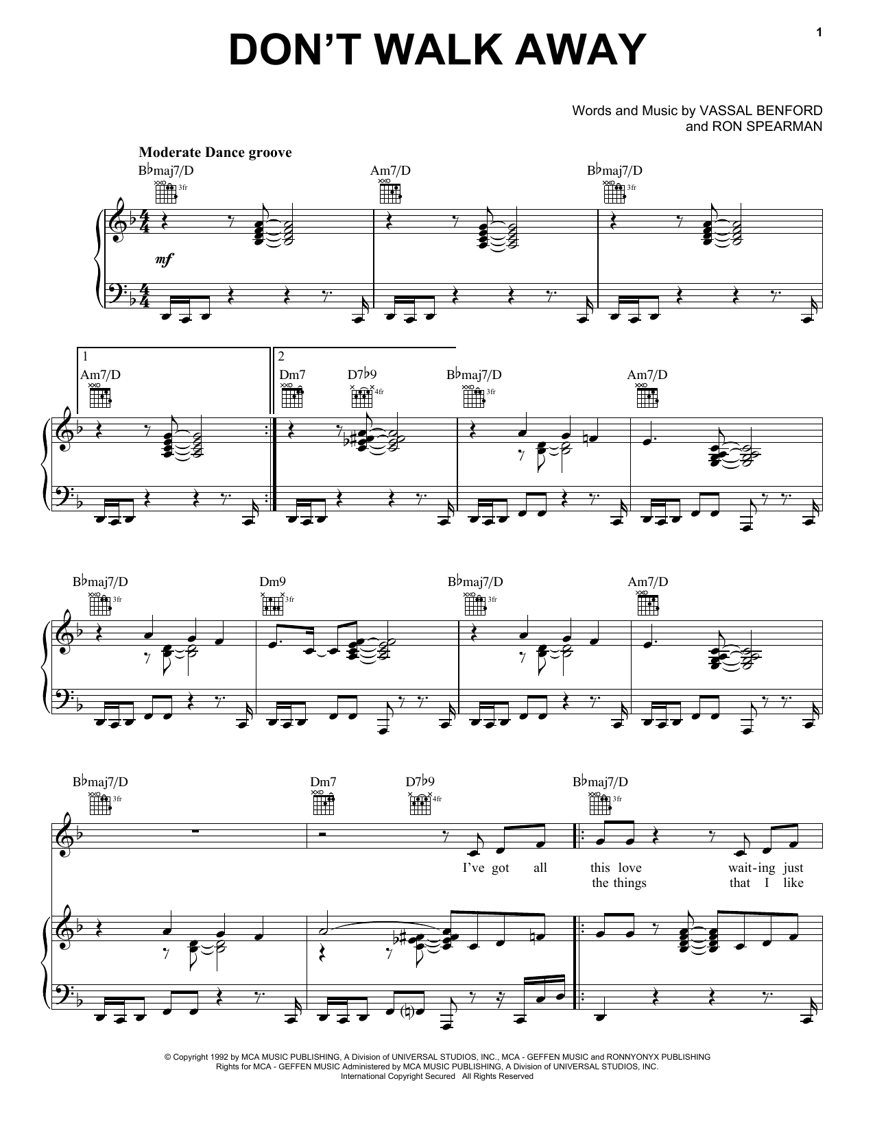 Jade Don't Walk Away sheet music notes and chords. Download Printable PDF.