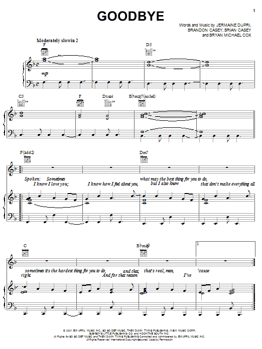 Jagged Edge Goodbye sheet music for Piano, Vocal & Guitar (Right-Hand Melody) in minutes. Price: 7.8900$ Jagged Edge Goodbye sheet music notes and chords. Download Printable PDF.