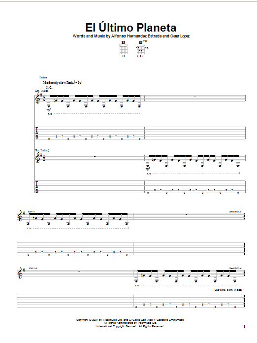 Jaguares El Ultimo Planeta sheet music notes and chords. Download Printable PDF.