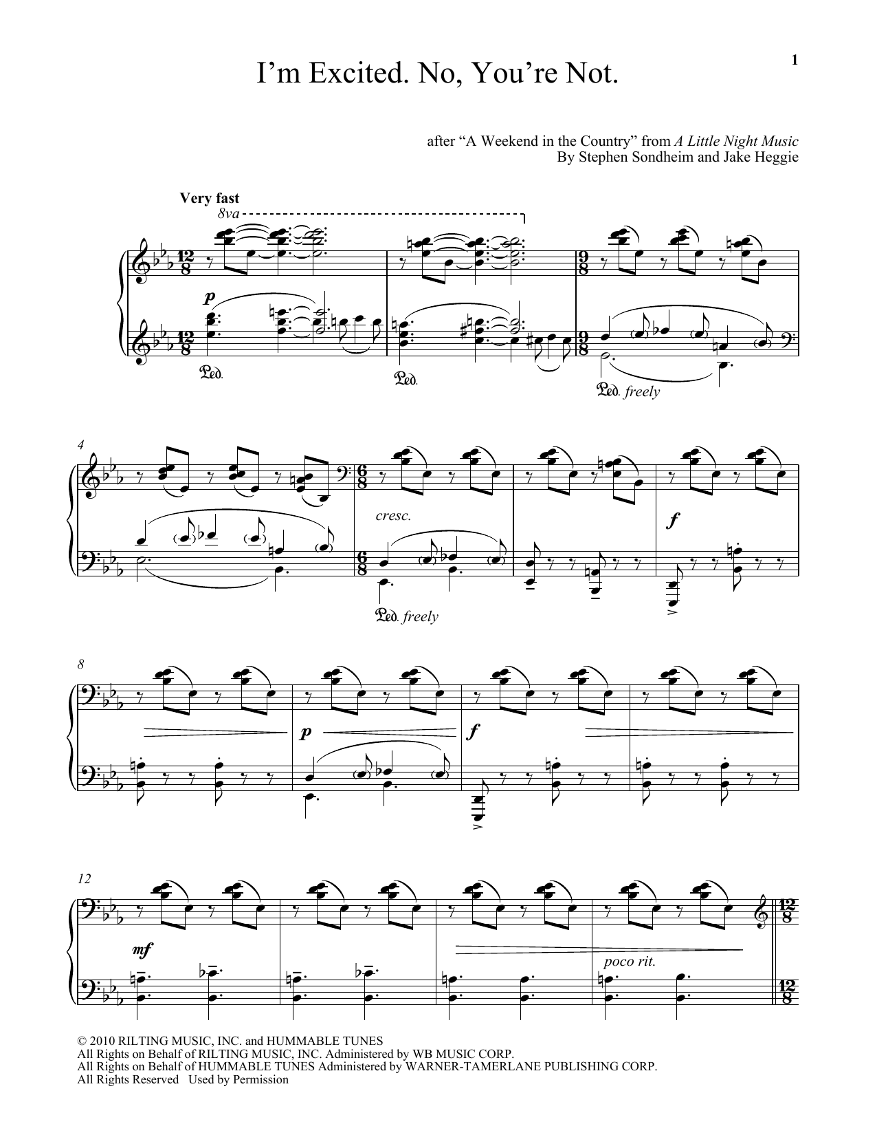 Learn to play Jake Heggie I'm Excited. No, You're Not. sheet music for Piano Solo in minutes. Jake Heggie I'm Excited. No, You're Not. sheet music notes and chords
