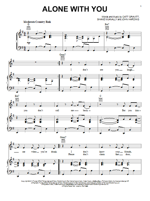 Jake Owen Alone With You sheet music notes and chords. Download Printable PDF.