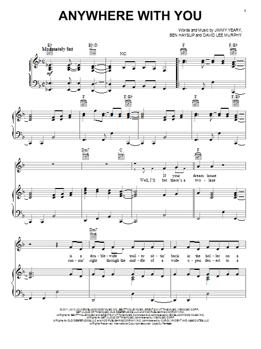 Jake Owen Anywhere With You sheet music notes and chords. Download Printable PDF.