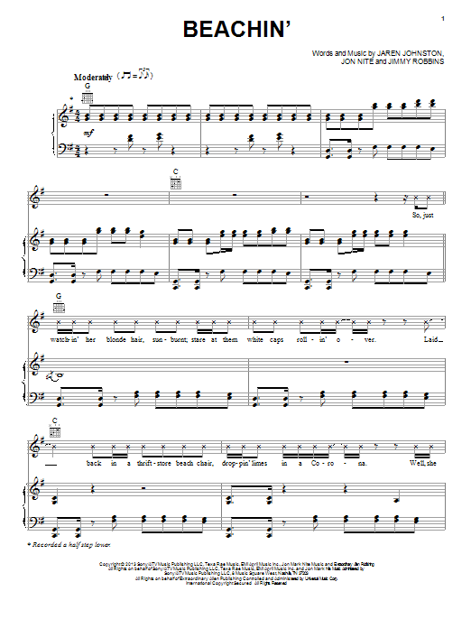 Jake Owen Beachin' sheet music notes and chords. Download Printable PDF.