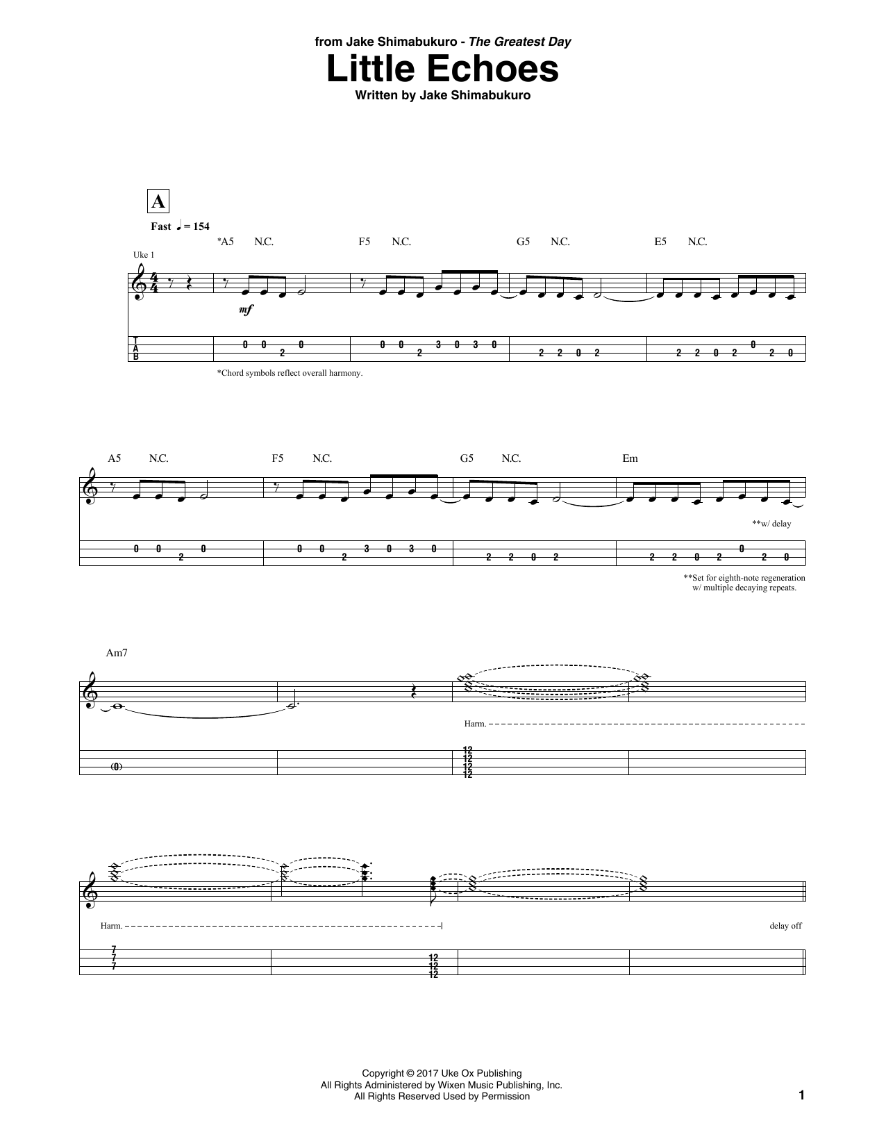 Jake Shimabukuro Little Echoes sheet music notes and chords. Download Printable PDF.