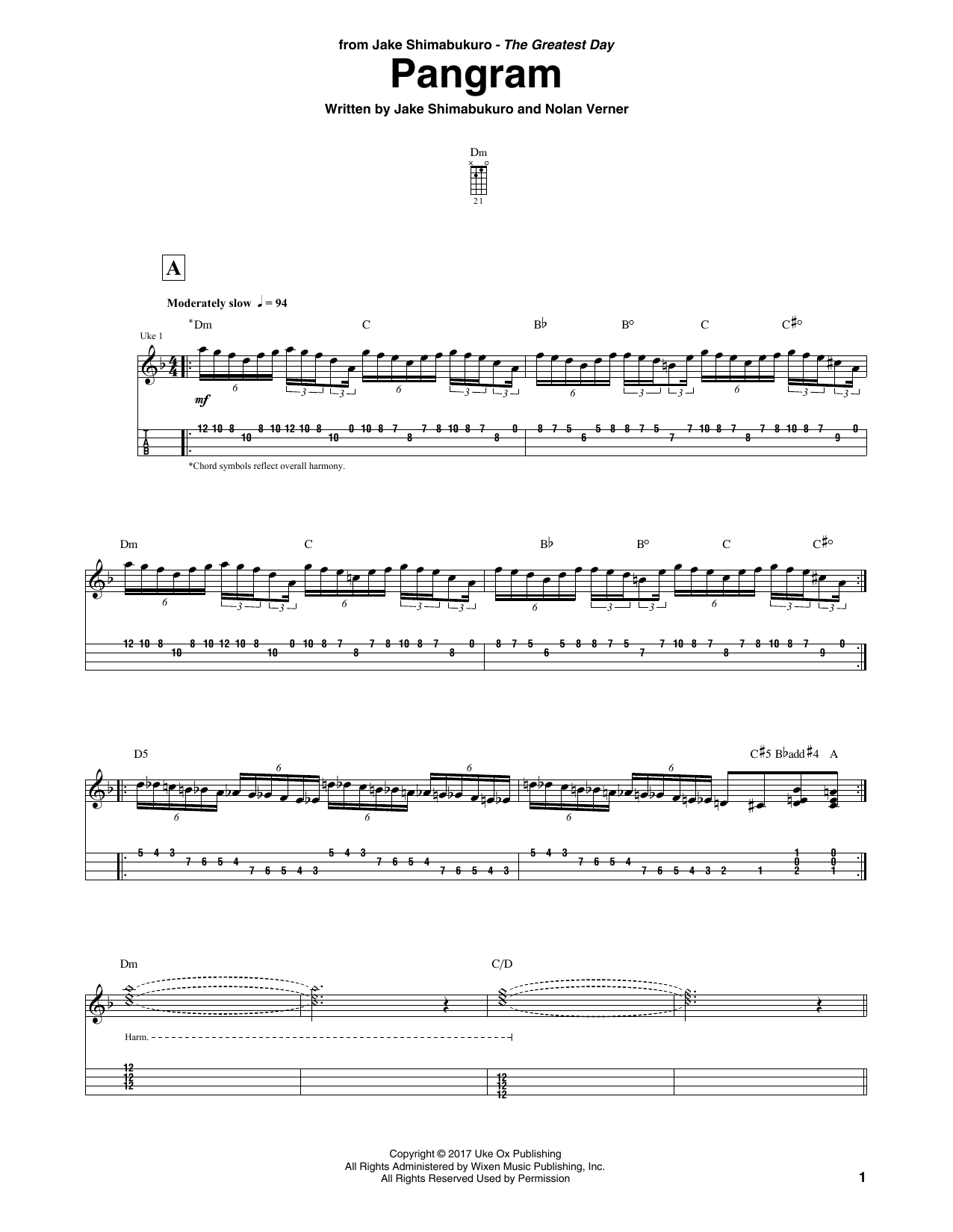 Jake Shimabukuro Pangram sheet music notes and chords. Download Printable PDF.