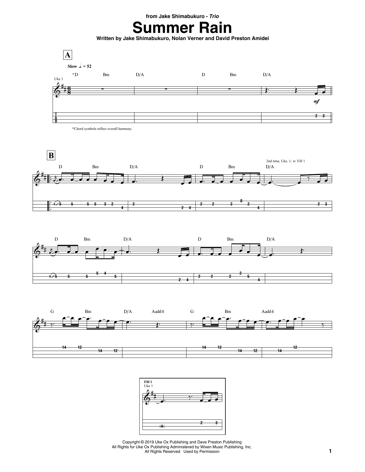 Jake Shimabukuro Trio Summer Rain sheet music notes and chords. Download Printable PDF.