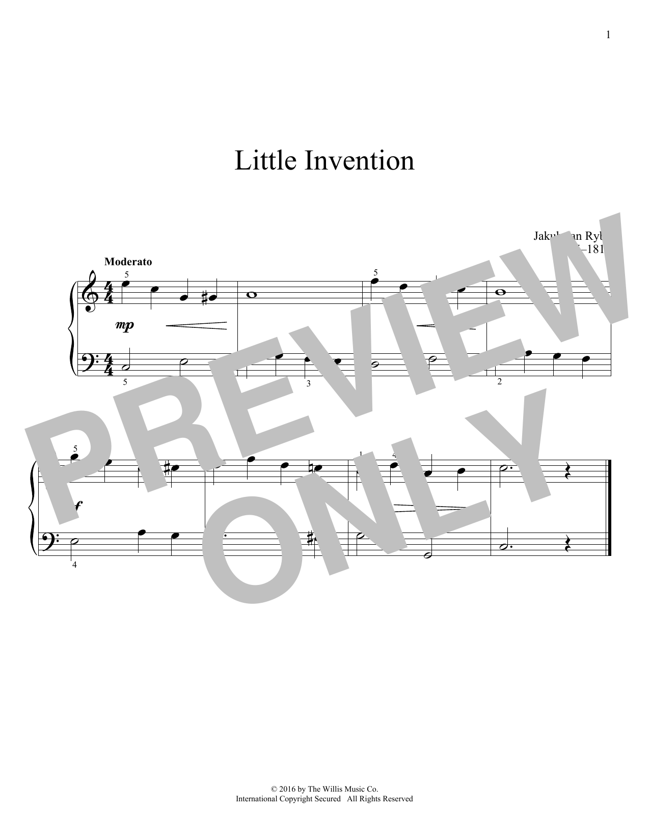 Jakub Jan Ryba Little Invention sheet music notes and chords. Download Printable PDF.