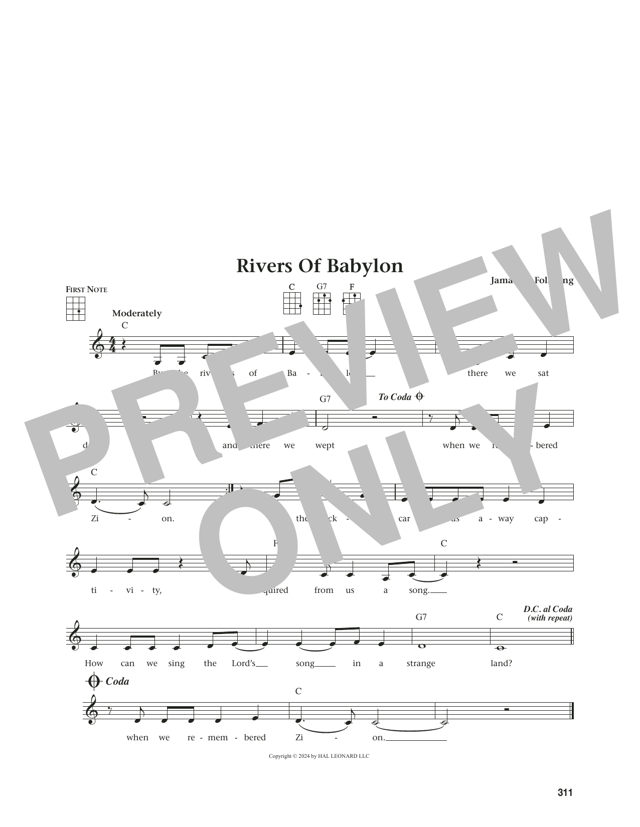 Learn to play Jamaican Folk Song Rivers Of Babylon (from The Daily Ukuelele) (arr. Jim Beloff) sheet music for Ukulele in minutes. Price: 5.9900$ Jamaican Folk Song Rivers Of Babylon (from The Daily Ukuelele) (arr. Jim Beloff) sheet music notes and chords arranged for Ukulele
