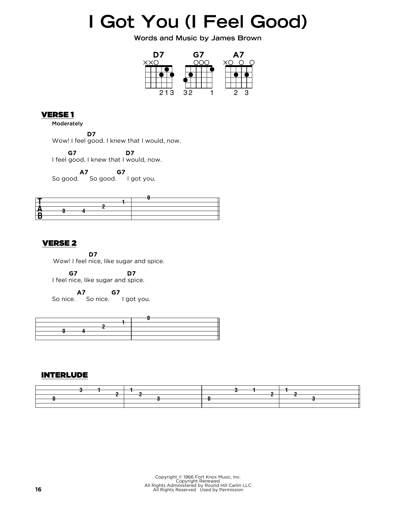 James Brown I Got You (I Feel Good) sheet music notes and chords. Download Printable PDF.