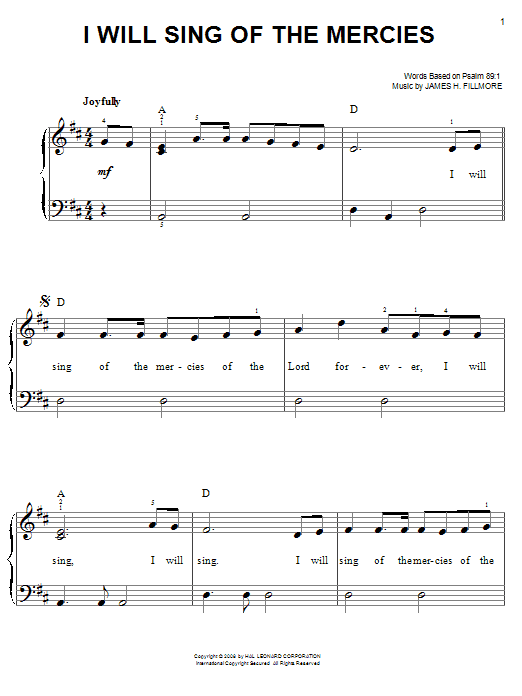 James H. Fillmore I Will Sing Of The Mercies sheet music notes and chords. Download Printable PDF.