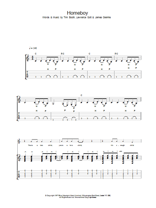 James Homeboy sheet music notes and chords. Download Printable PDF.