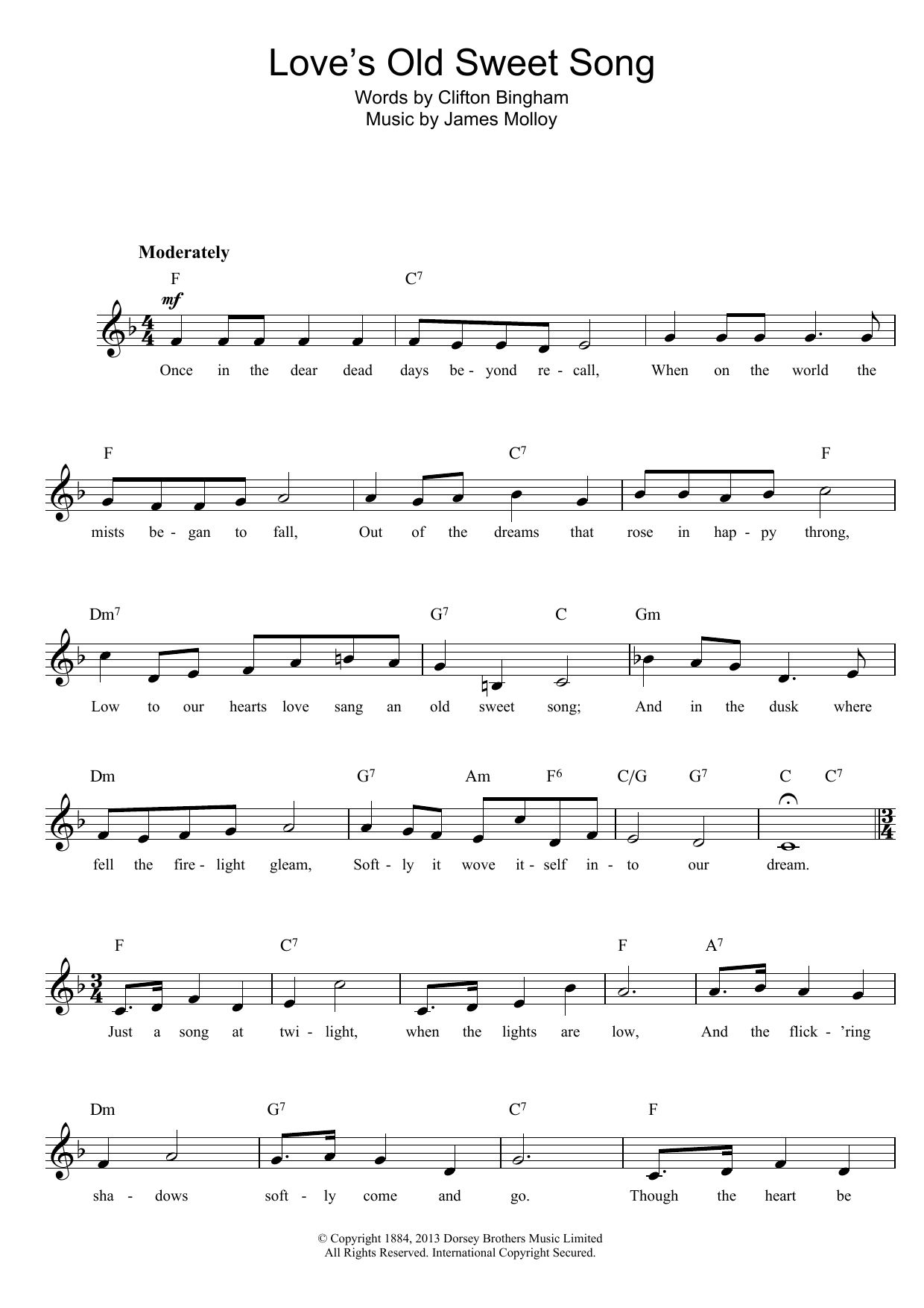 James L. Molloy Love's Old Sweet Song sheet music notes and chords - Download Printable PDF and start playing in minutes.