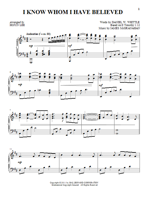 James McGranahan I Know Whom I Have Believed sheet music notes and chords. Download Printable PDF.