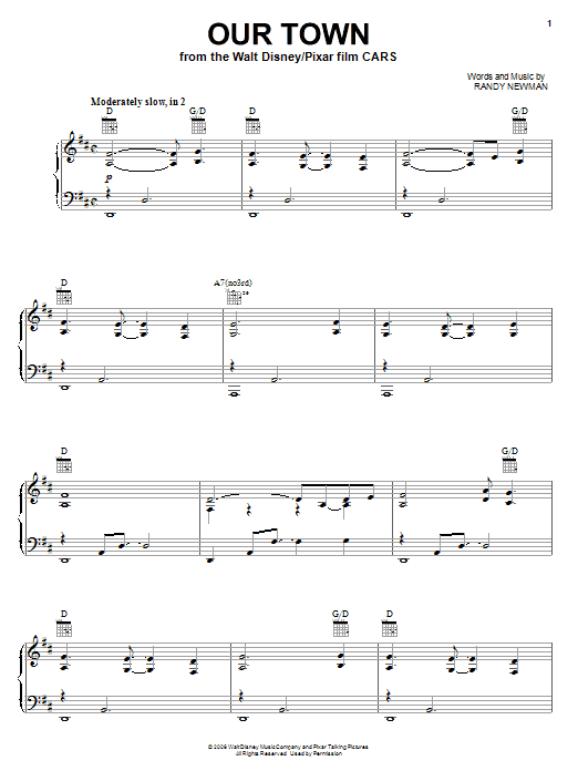 James Taylor Our Town (from Cars) sheet music notes and chords. Download Printable PDF.