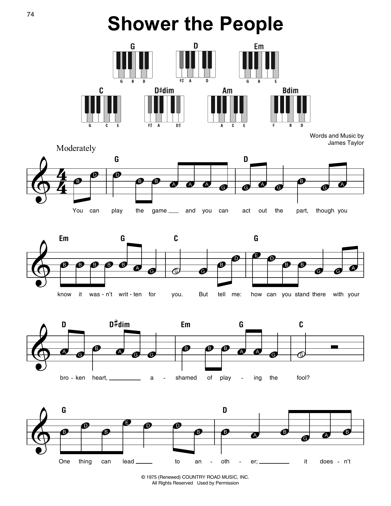 James Taylor Shower The People sheet music notes and chords. Download Printable PDF.