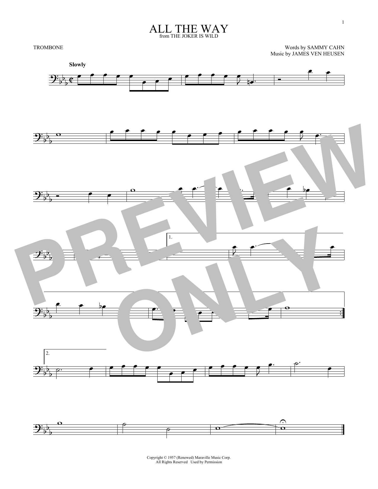 Frank Sinatra All The Way sheet music notes and chords. Download Printable PDF.