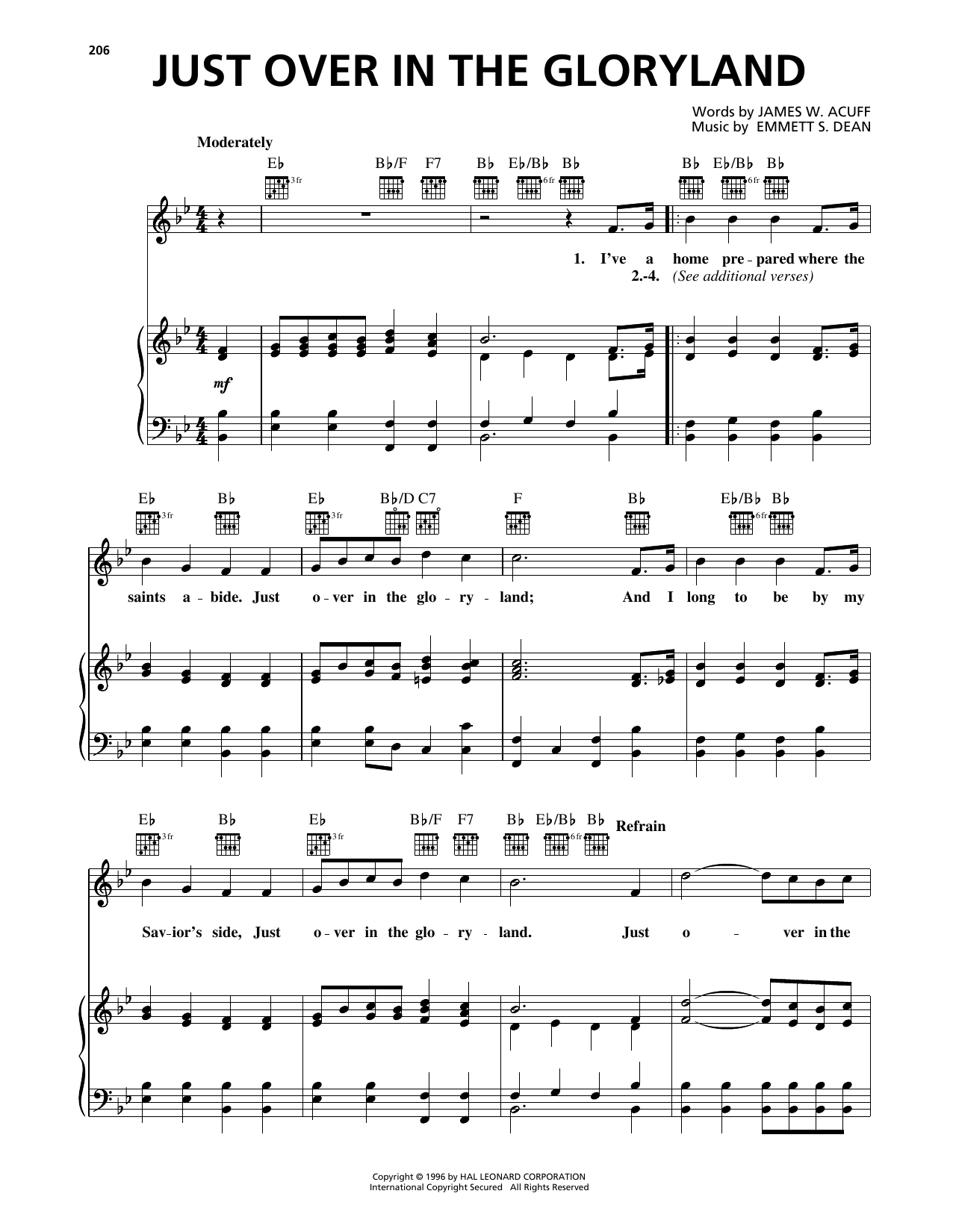 James W. Acuff Just Over In The Gloryland sheet music notes and chords. Download Printable PDF.