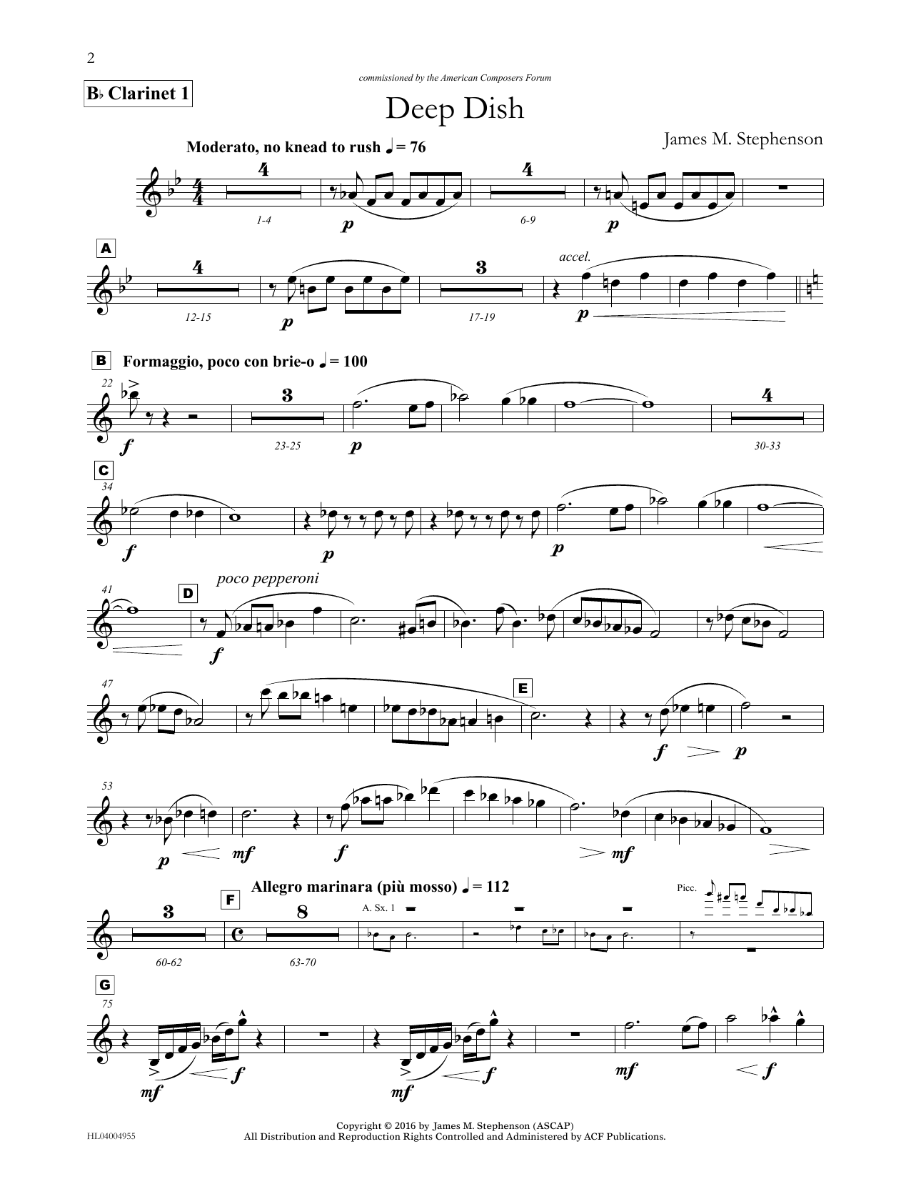 Learn to play James (Jim) M. Stephenson Deep Dish - Bb Clarinet 1 sheet music for Concert Band in minutes. Price: 5.9900$ James (Jim) M. Stephenson Deep Dish - Bb Clarinet 1 sheet music notes and chords arranged for Concert Band