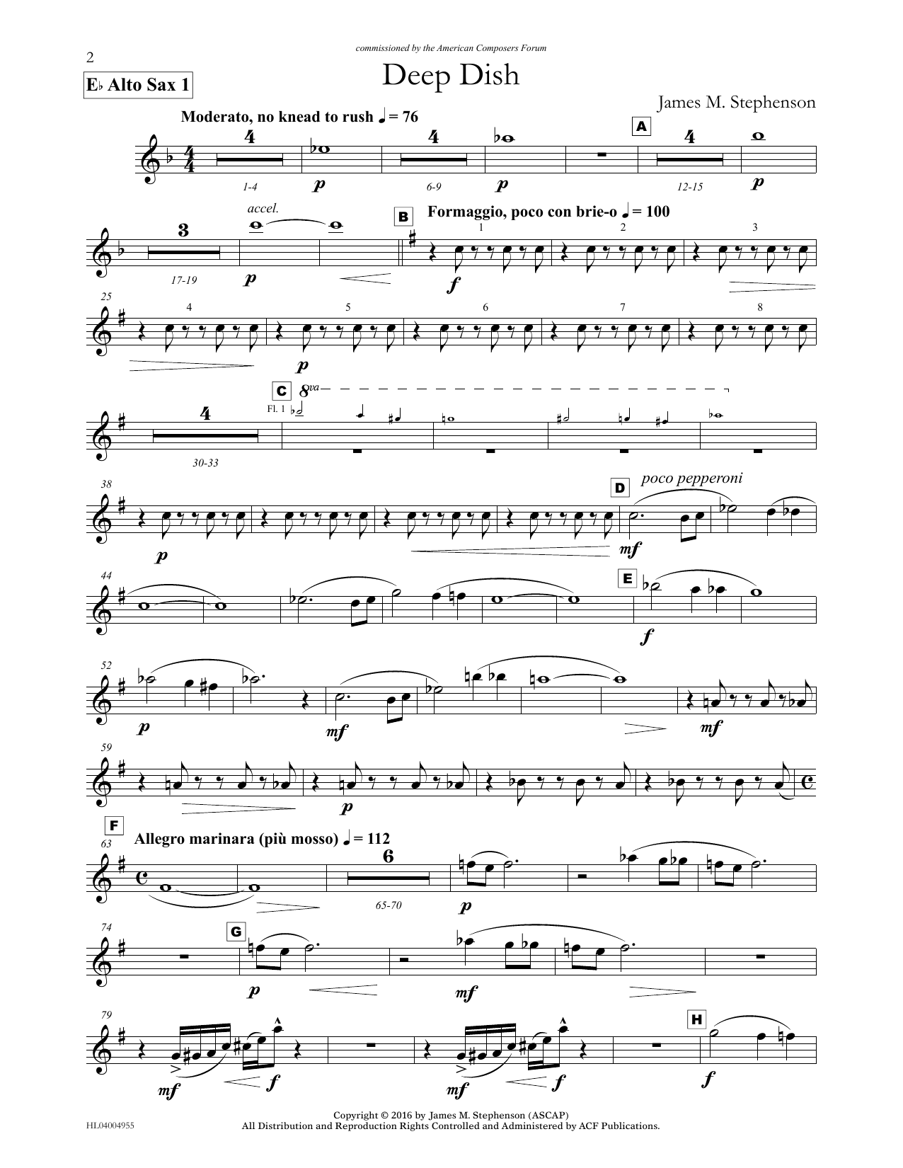Learn to play James (Jim) M. Stephenson Deep Dish - Eb Alto Sax 1 sheet music for Concert Band in minutes. Price: 5.9900$ James (Jim) M. Stephenson Deep Dish - Eb Alto Sax 1 sheet music notes and chords arranged for Concert Band