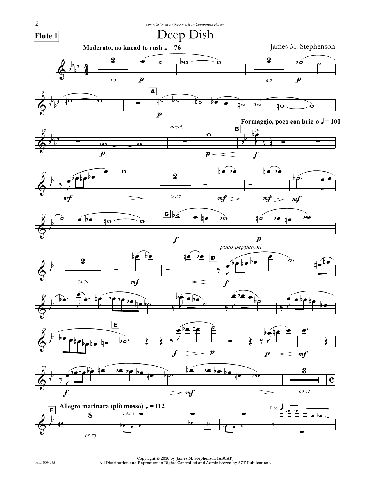 Learn to play James (Jim) M. Stephenson Deep Dish - Flute 1 sheet music for Concert Band in minutes. Price: 5.9900$ James (Jim) M. Stephenson Deep Dish - Flute 1 sheet music notes and chords arranged for Concert Band