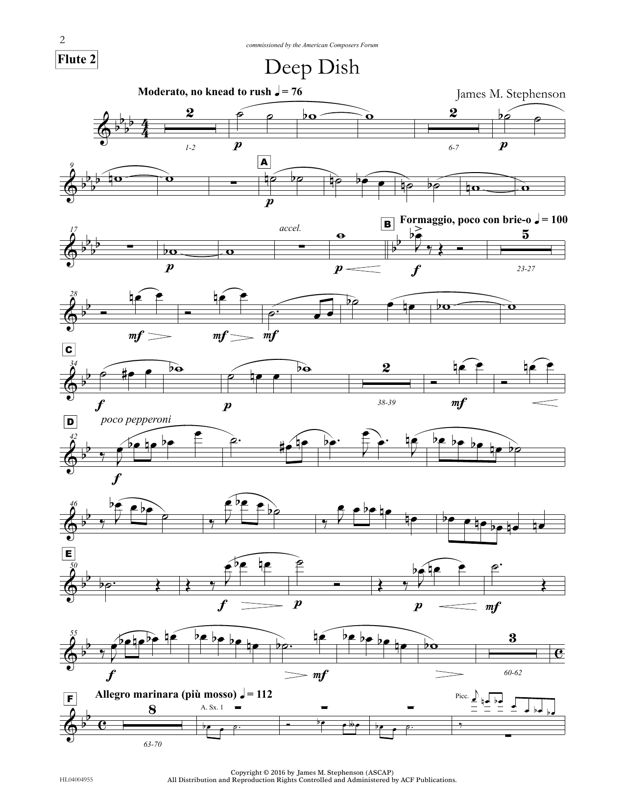 Learn to play James (Jim) M. Stephenson Deep Dish - Flute 2 sheet music for Concert Band in minutes. Price: 5.9900$ James (Jim) M. Stephenson Deep Dish - Flute 2 sheet music notes and chords arranged for Concert Band