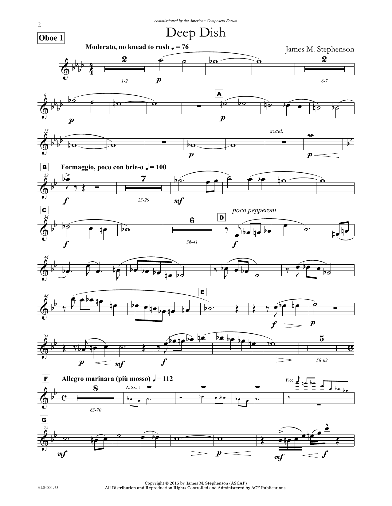 Learn to play James (Jim) M. Stephenson Deep Dish - Oboe 1 sheet music for Concert Band in minutes. Price: 5.9900$ James (Jim) M. Stephenson Deep Dish - Oboe 1 sheet music notes and chords arranged for Concert Band
