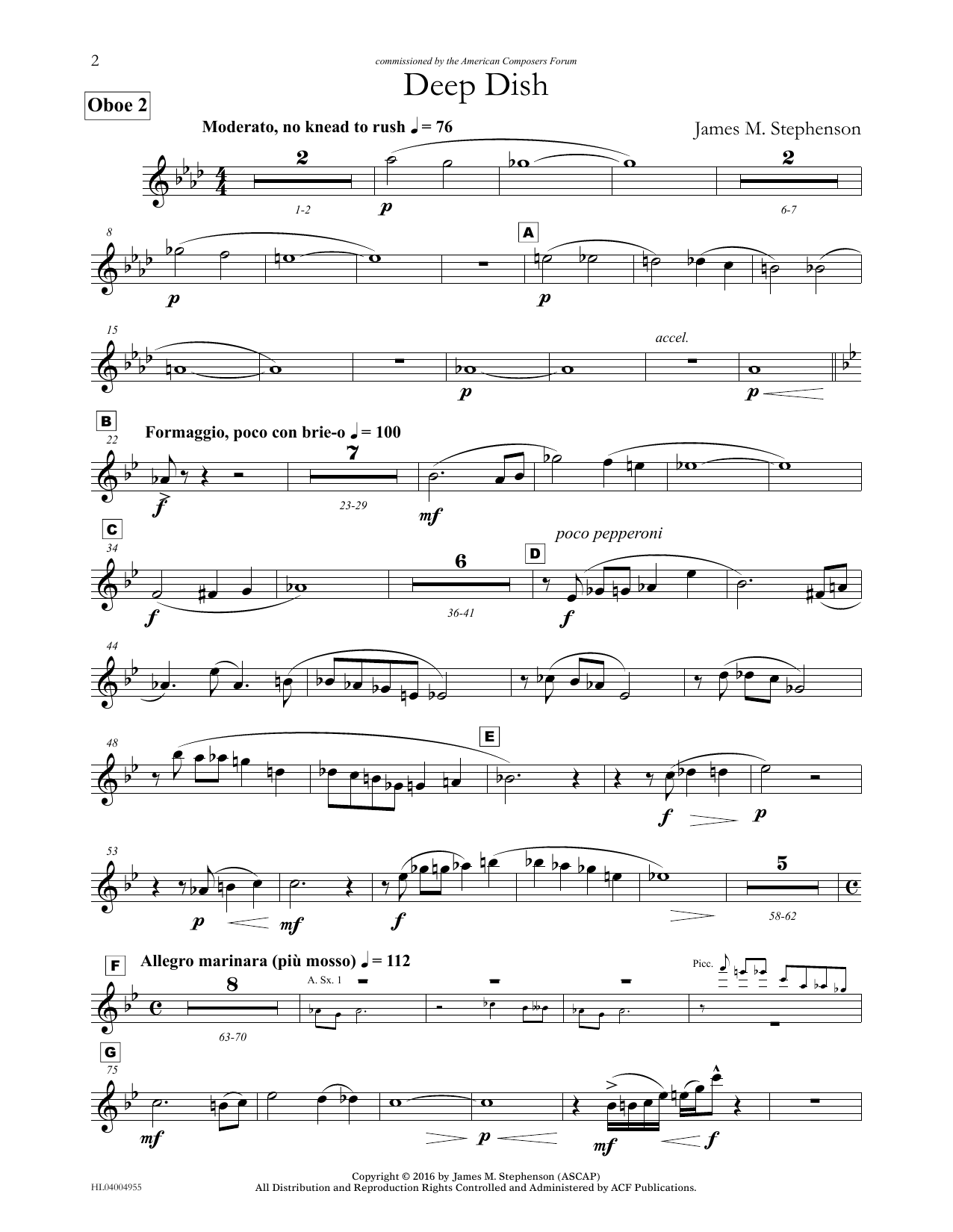 Learn to play James (Jim) M. Stephenson Deep Dish - Oboe 2 sheet music for Concert Band in minutes. Price: 5.9900$ James (Jim) M. Stephenson Deep Dish - Oboe 2 sheet music notes and chords arranged for Concert Band