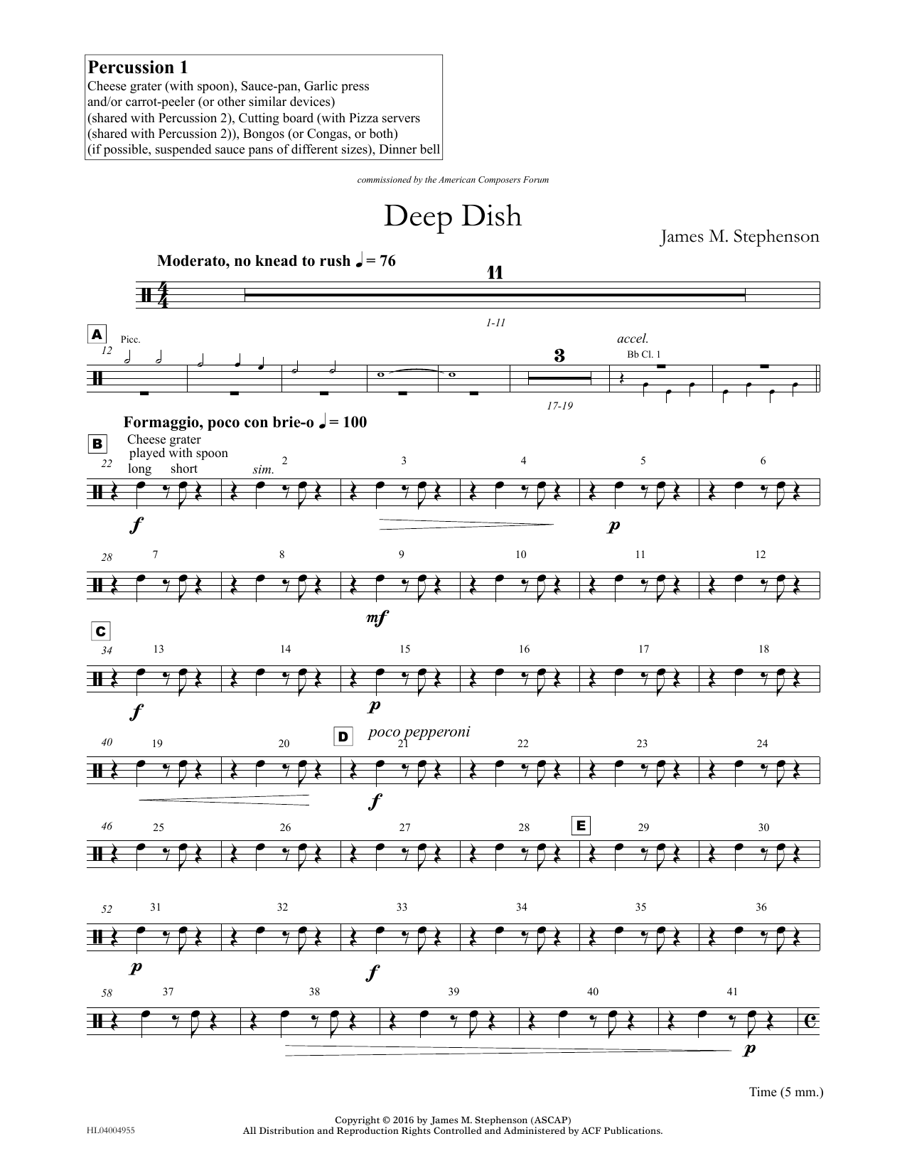 Learn to play James (Jim) M. Stephenson Deep Dish - Percussion I sheet music for Concert Band in minutes. Price: 5.9900$ James (Jim) M. Stephenson Deep Dish - Percussion I sheet music notes and chords arranged for Concert Band