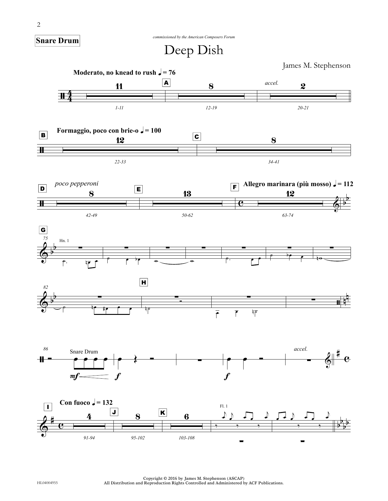 Learn to play James (Jim) M. Stephenson Deep Dish - Percussion III sheet music for Concert Band in minutes. Price: 5.9900$ James (Jim) M. Stephenson Deep Dish - Percussion III sheet music notes and chords arranged for Concert Band