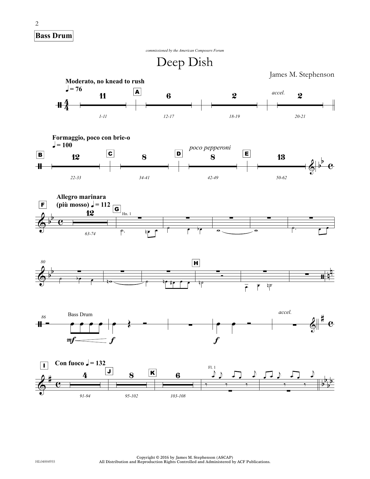 Learn to play James (Jim) M. Stephenson Deep Dish - Percussion IV sheet music for Concert Band in minutes. Price: 5.9900$ James (Jim) M. Stephenson Deep Dish - Percussion IV sheet music notes and chords arranged for Concert Band