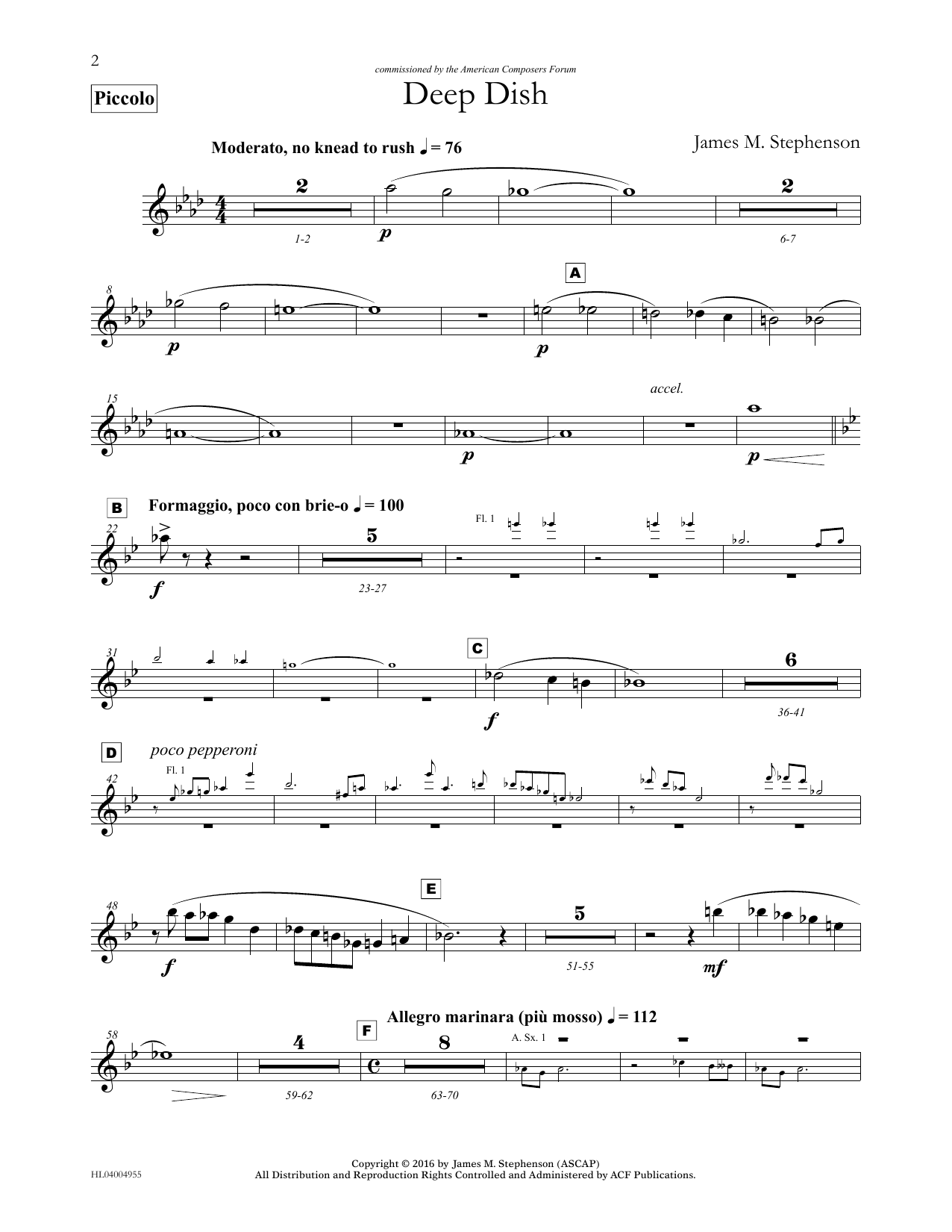 Learn to play James (Jim) M. Stephenson Deep Dish - Piccolo sheet music for Concert Band in minutes. Price: 5.9900$ James (Jim) M. Stephenson Deep Dish - Piccolo sheet music notes and chords arranged for Concert Band