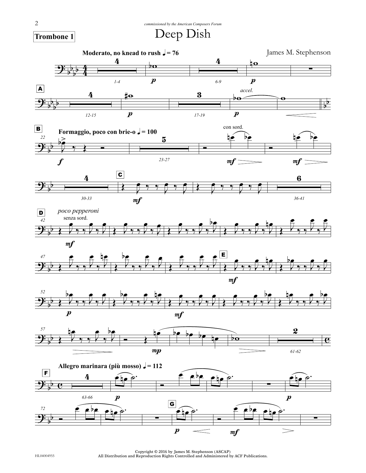 Learn to play James (Jim) M. Stephenson Deep Dish - Trombone 1 sheet music for Concert Band in minutes. Price: 5.9900$ James (Jim) M. Stephenson Deep Dish - Trombone 1 sheet music notes and chords arranged for Concert Band