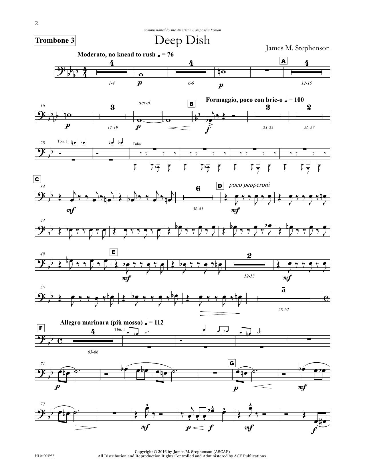 Learn to play James (Jim) M. Stephenson Deep Dish - Trombone 3 sheet music for Concert Band in minutes. Price: 5.9900$ James (Jim) M. Stephenson Deep Dish - Trombone 3 sheet music notes and chords arranged for Concert Band