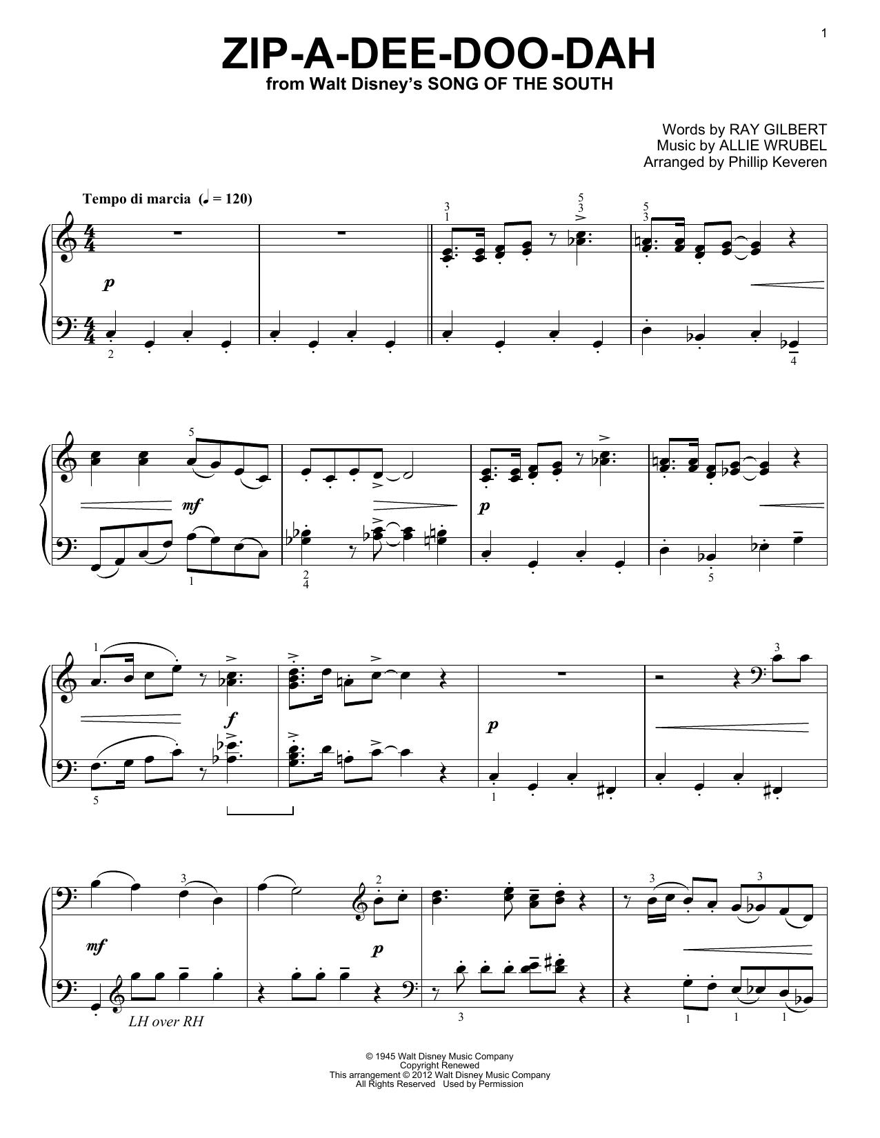 Allie Wrubel Zip-A-Dee-Doo-Dah [Classical version] (arr. Phillip Keveren) sheet music notes and chords arranged for Easy Piano