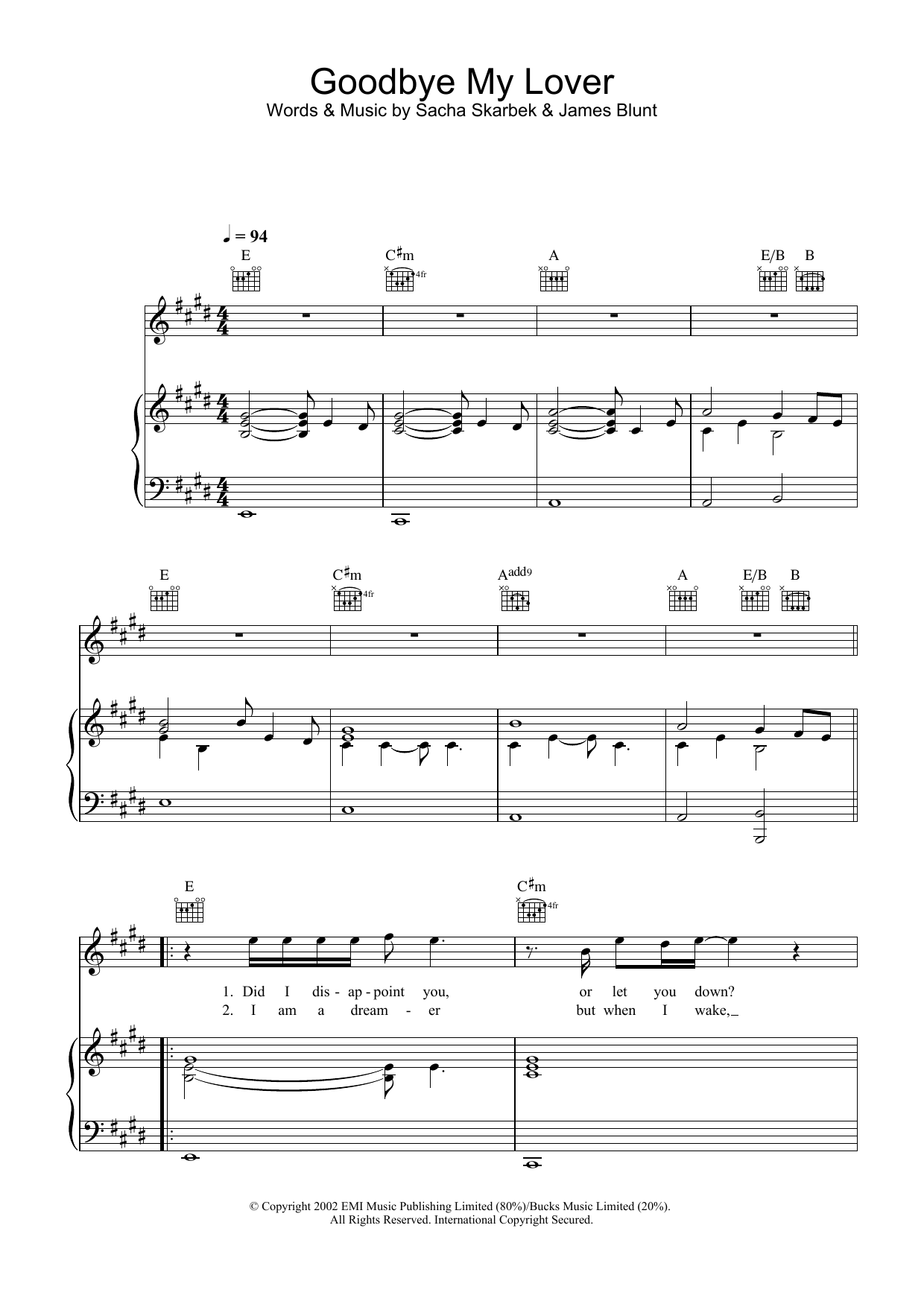 James Blunt, Lyrics and chords for easy guitar