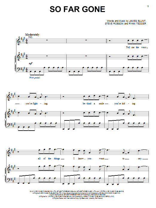 James Blunt So Far Gone sheet music notes and chords. Download Printable PDF.