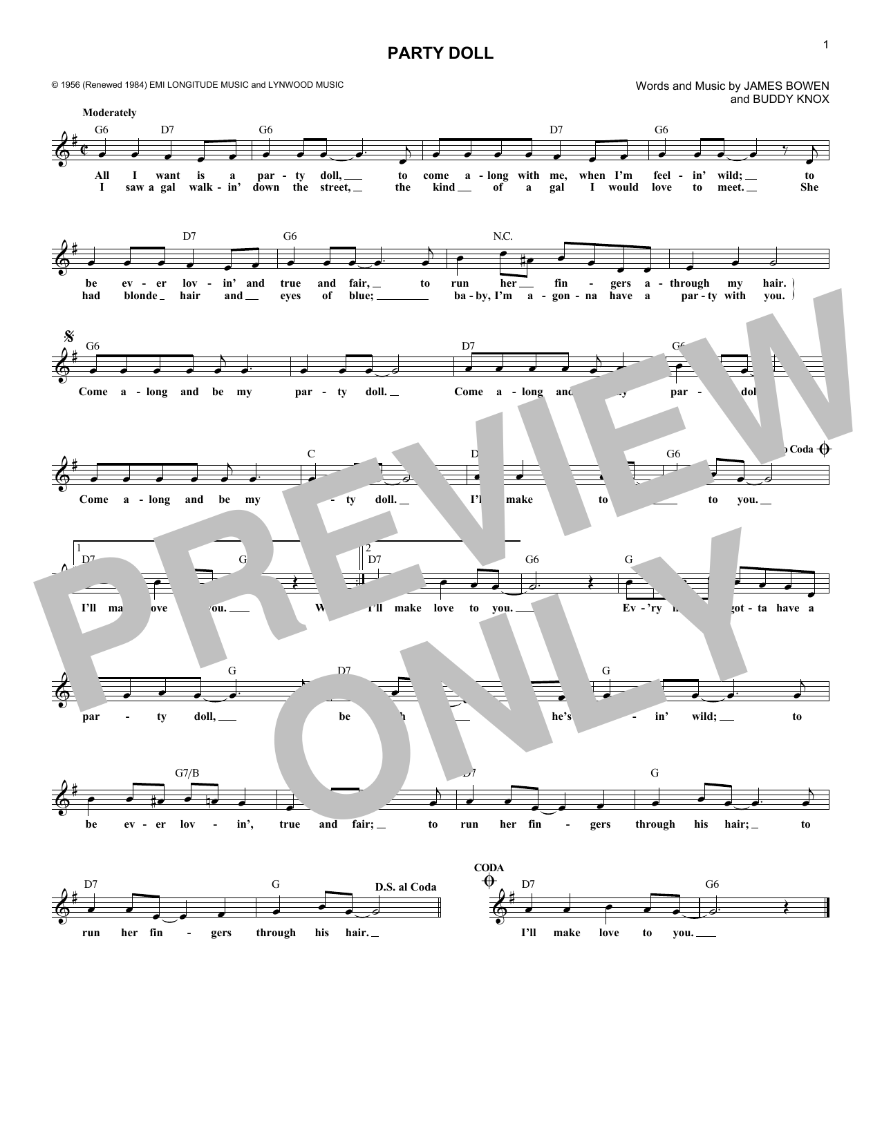 James Bowen Party Doll sheet music notes and chords. Download Printable PDF.