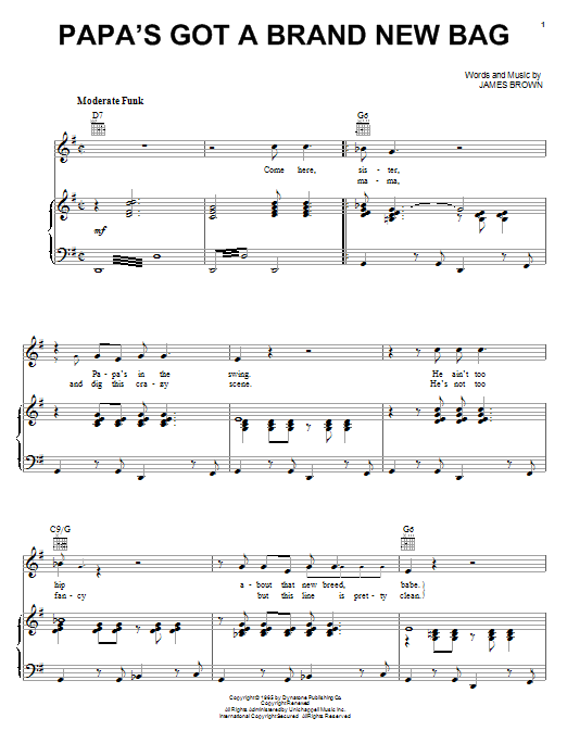 James Brown Papa's Got A Brand New Bag sheet music notes and chords. Download Printable PDF.