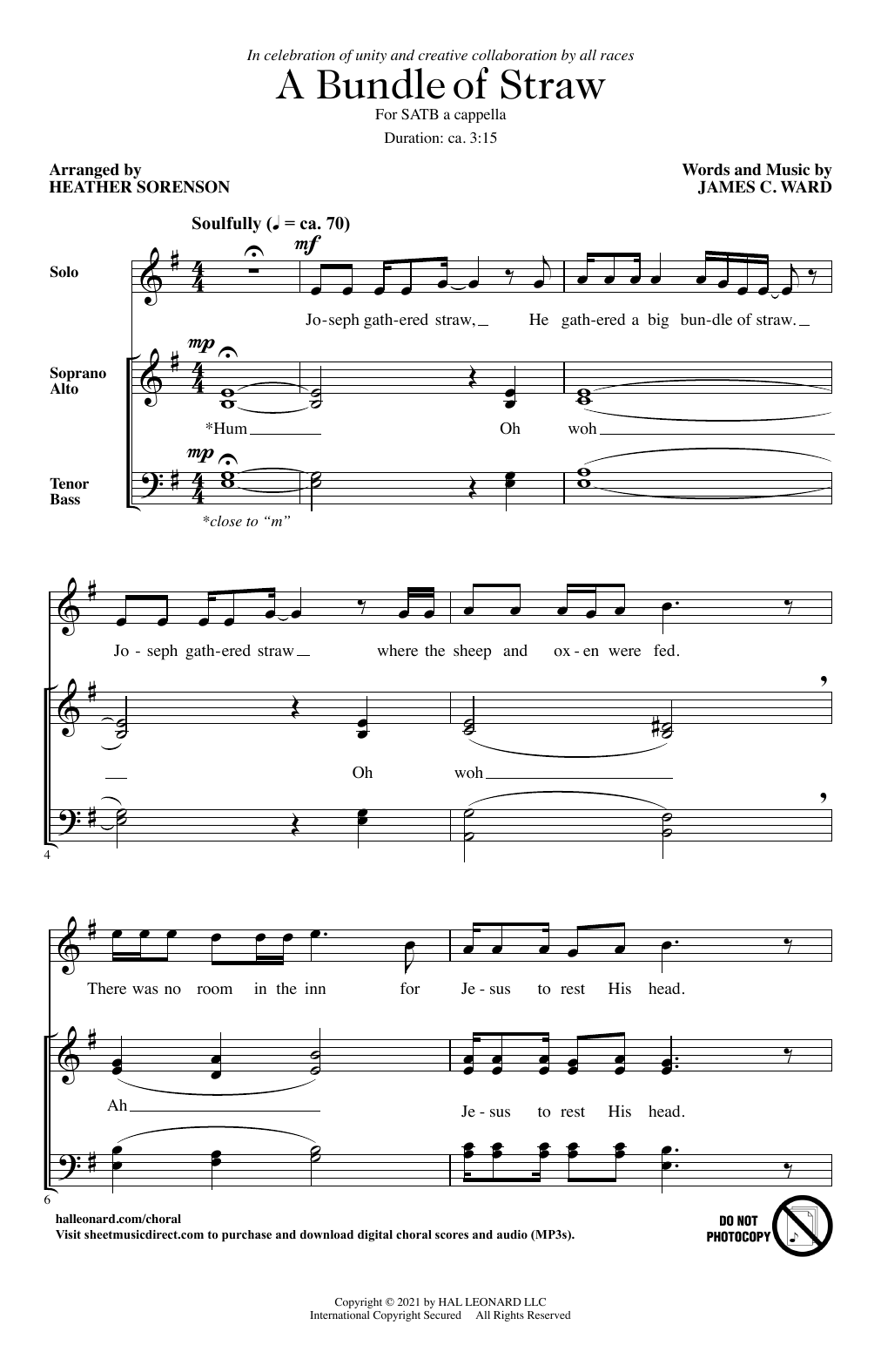 Learn to play James C. Ward A Bundle Of Straw (arr. Heather Sorenson) sheet music for SATB Choir in minutes. Price: 3.9900$ James C. Ward A Bundle Of Straw (arr. Heather Sorenson) sheet music notes and chords arranged for SATB Choir