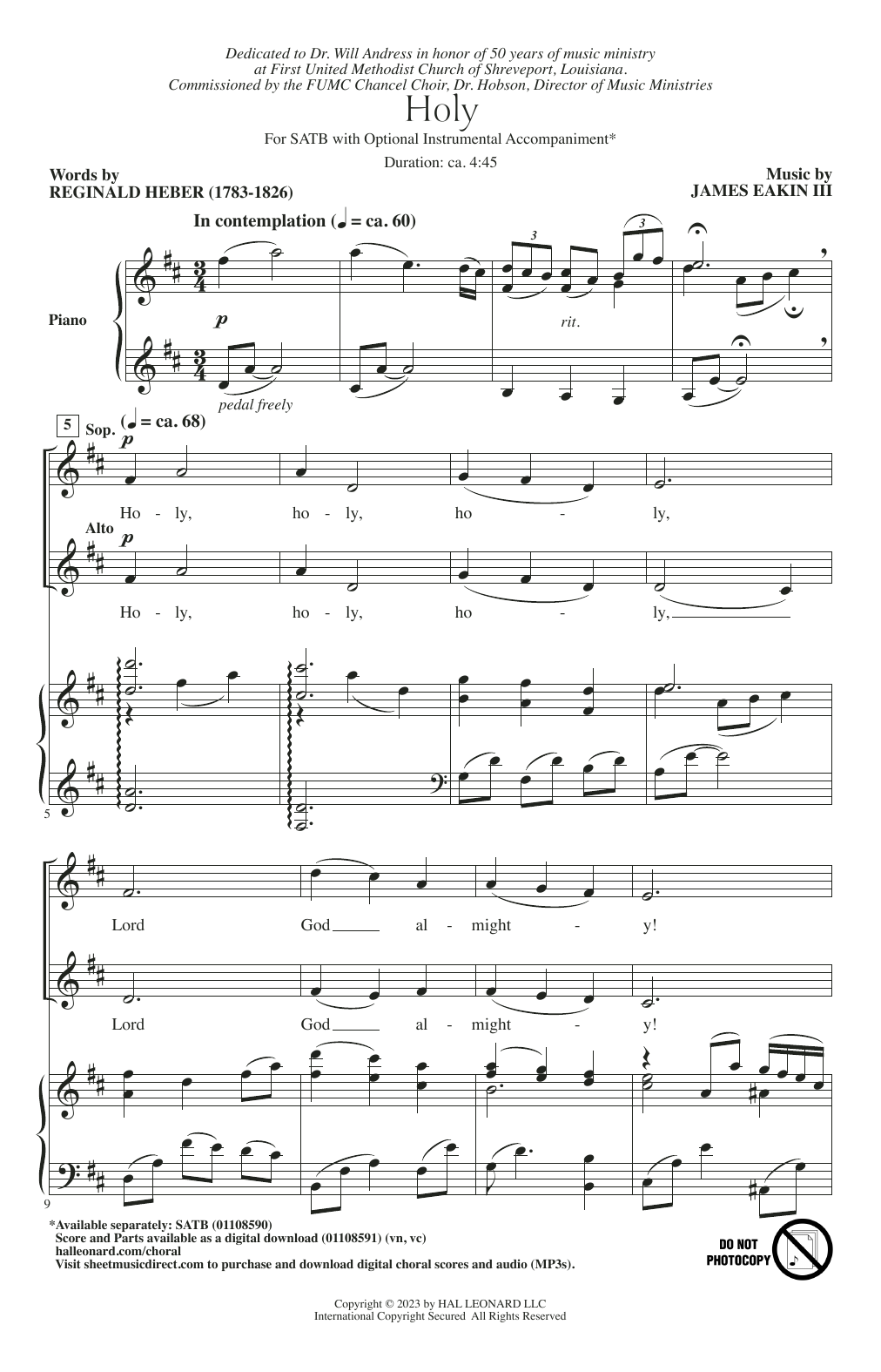 James Eakin III Holy sheet music notes and chords. Download Printable PDF.