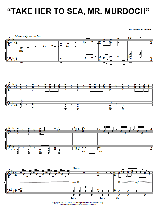 James Horner Take Her To Sea, Mr. Murdoch (from Titanic) sheet music notes and chords. Download Printable PDF.